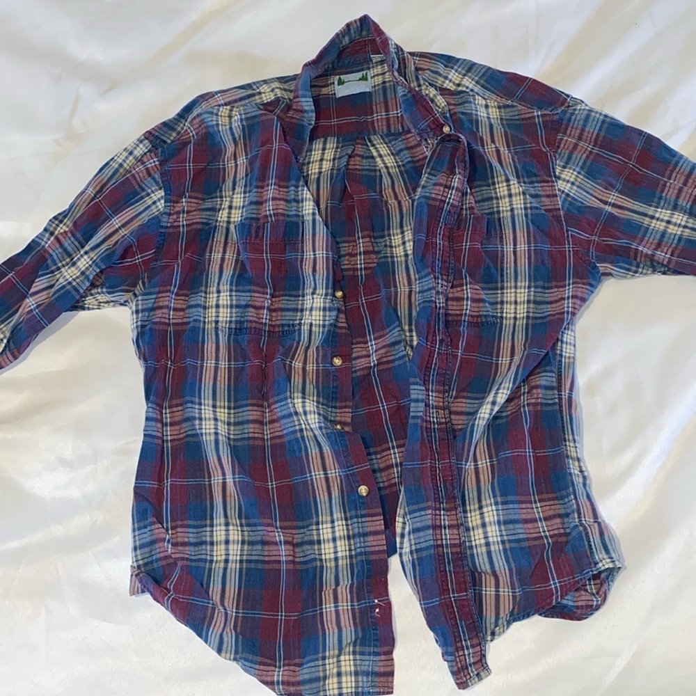Men's Blue and Red Plaid Casual Button Down Shirt